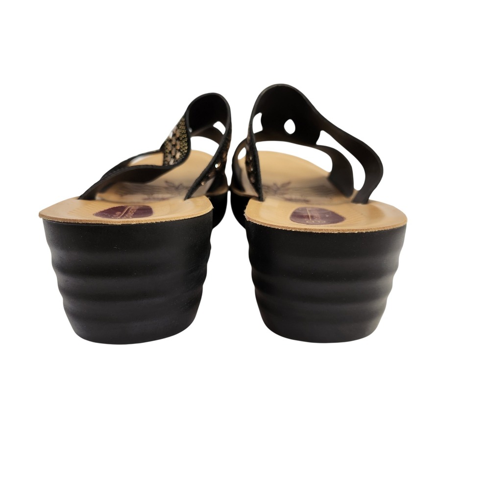 Golden Road Women's Black Gold Rhinestone Wedge Sandals Shoes Size 11 - Picture 4 of 14